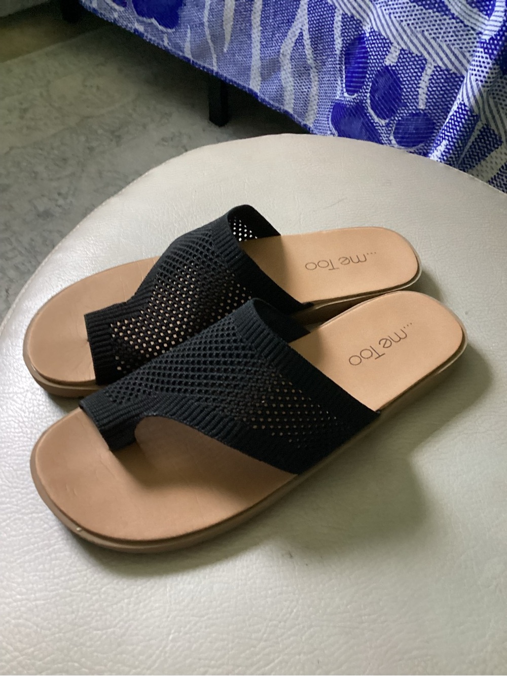 me too Black Knit Toe-Loop Slide Sandals
